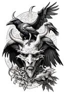 there should be a devil and a crow  tattoo design idea
