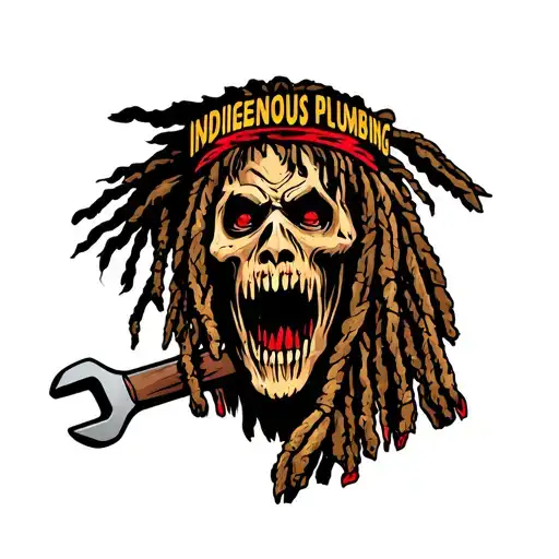 "Indigenous Plumbing " gangsta dread locks Native American holding wrench tattoo design idea
