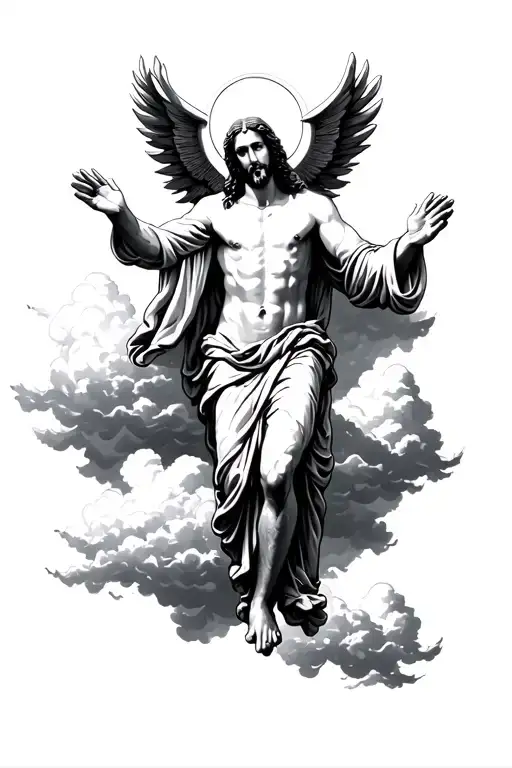 Jesus ascending from the clouds floating tattoo design idea