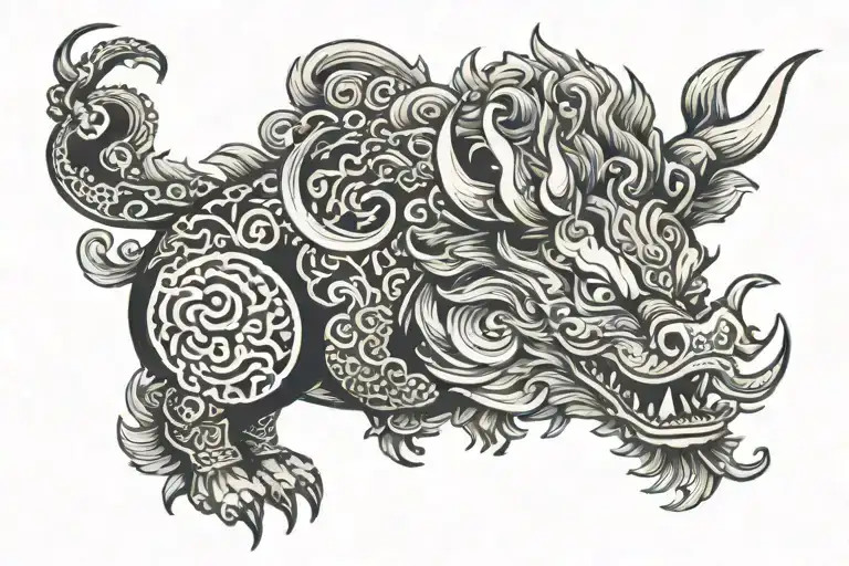 Chinese zodiac pig boar head and body styled like chinese dragon tattoo design idea