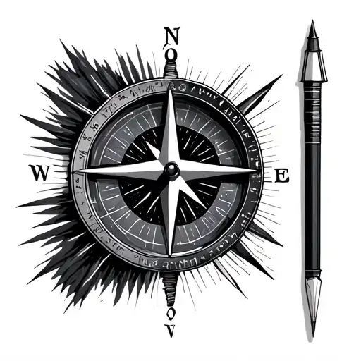 compass using fine lines, long distance relationship tattoo design idea