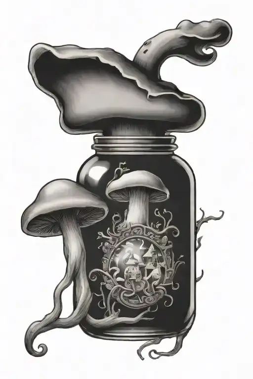mushroom in a potion bottle filled tattoo design idea