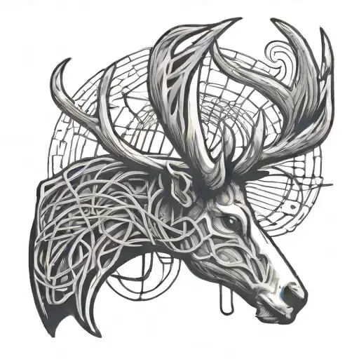 An abstract design of a deer antler intertwined with electrical wires, reflecting the client's occupation as a lineman tattoo design idea