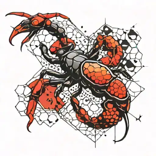 honeycomb geometric with a scorpion design for on the hand  tattoo design idea