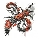 honeycomb geometric with a scorpion design for on the hand  tattoo design idea