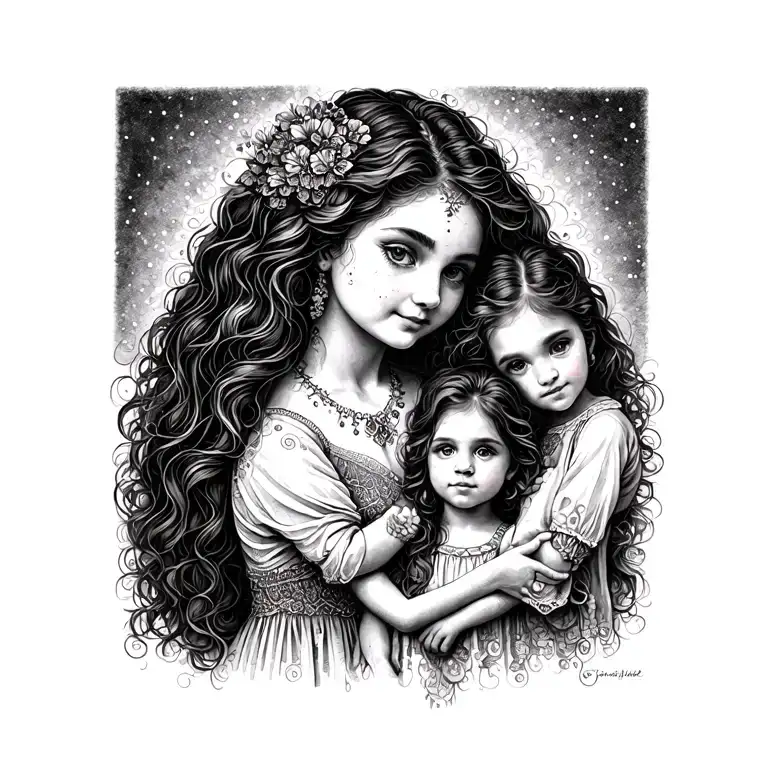 Mom and three children. tattoo design idea