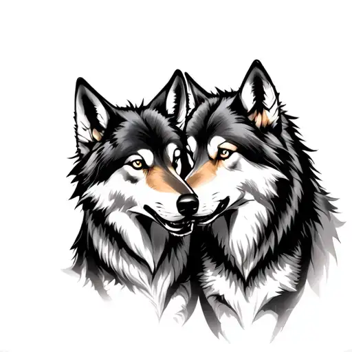 two wolves fighting tattoo design idea