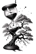 hourglass with broken clock pouring into tree of life tattoo design idea
