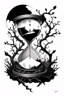 hourglass with broken clock pouring into tree of life tattoo design idea