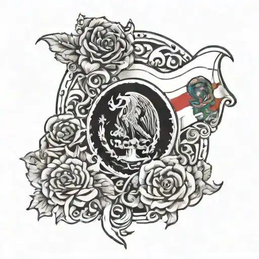 Design a tattoo featuring a mix of Mexican and Lebanese flags intertwined with art nouveau elements tattoo design idea
