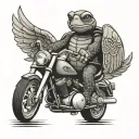 cartoon turtle riding a Harley Davidson with angel wings   tattoo design idea