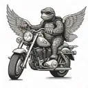 cartoon turtle riding a Harley Davidson with angel wings   tattoo design idea