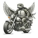 cartoon turtle riding a Harley Davidson with angel wings   tattoo design idea
