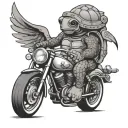 cartoon turtle riding a Harley Davidson with angel wings   tattoo design idea