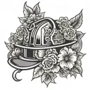Firefighter helmet with flowers intertwined tattoo design idea