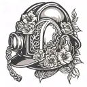 Firefighter helmet with flowers intertwined tattoo design idea