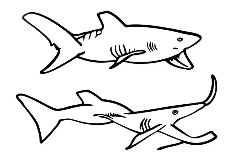 2 reef sharks side by side profile tattoo design idea