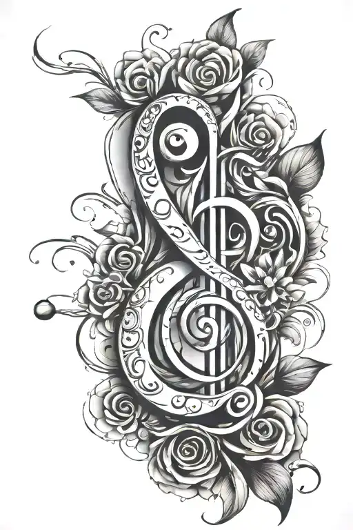 lilith flowers with stem abstractly creating a treble clef tattoo design idea