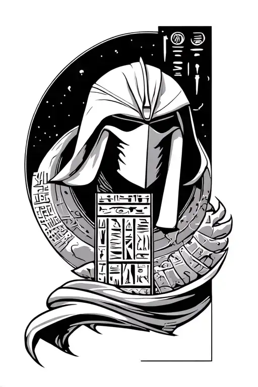Egyptian hieroglyphs translating to rise and live again as my fist of vengeance, my beloved moon knight tattoo design idea