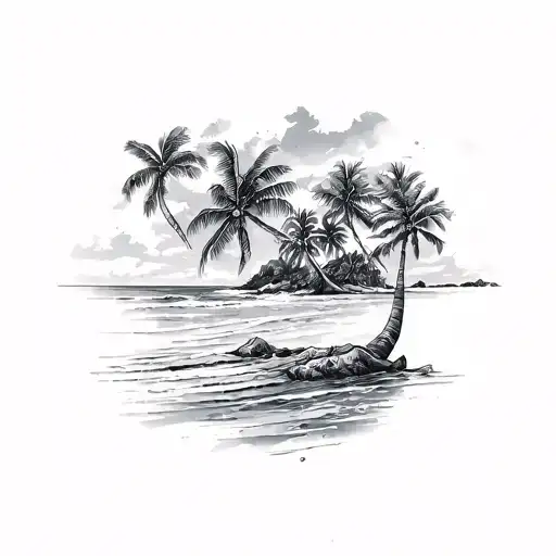 Caribbean beach tattoo design idea