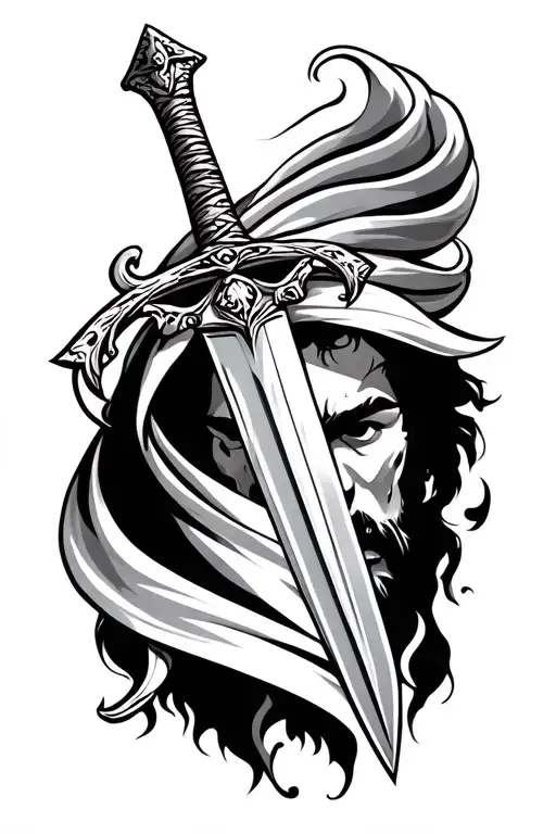 imam ali sword piercing tattoo design idea