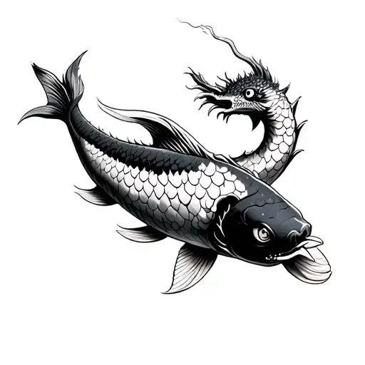 Koi Fish Climbs Mountain via River, At the Top transforms to a Dragon tattoo design idea