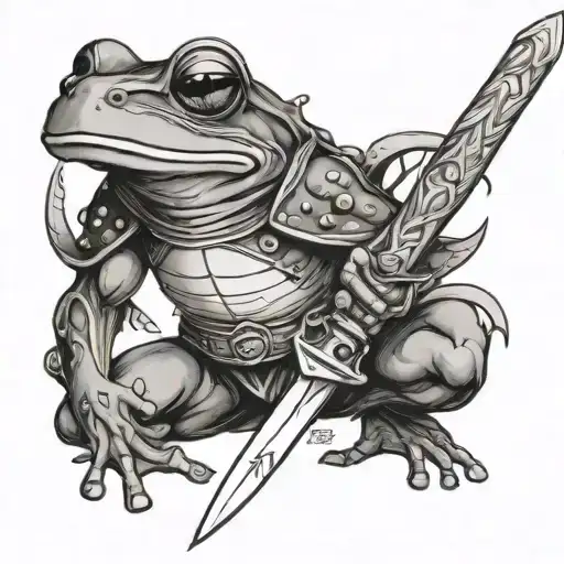 frog warrior with a sword, simple countours tattoo design idea