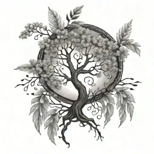 tree of life with willow rowan elder and reed flowers tattoo design idea