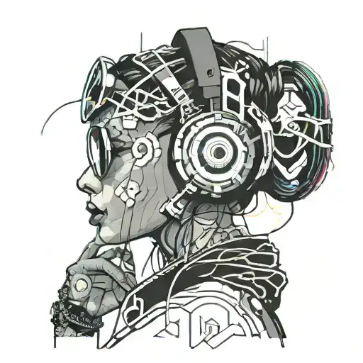 cyberpunk woman tattoos headphones rave music cables sexy sunglasses tattoo design idea