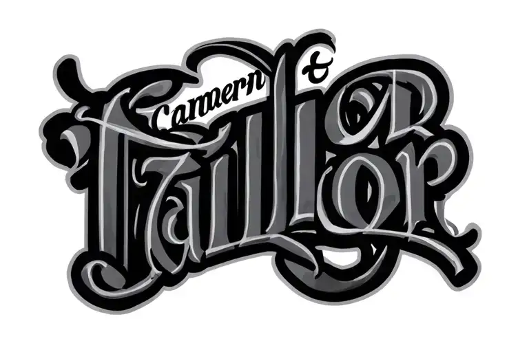"Cameron + Taillor" nice fancy cursive font blended tattoo design idea