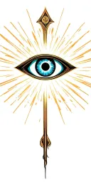 All-seeing eye, glowing within a triangle or sacred geometry. Use rays or light to show  tattoo design idea