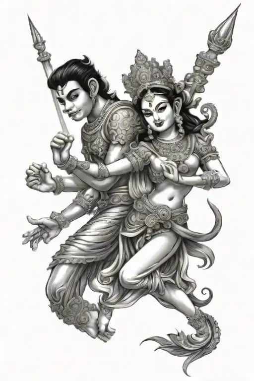 apsara and hanuman if Khmer Cambodian tattoo design idea