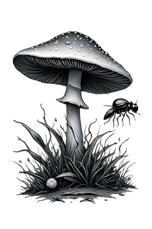 lightning bug on mushroom tattoo design idea