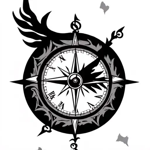 clock, tree of life, compass tattoo design idea