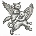 two cats flying with wings like tiny cherubs tattoo design idea
