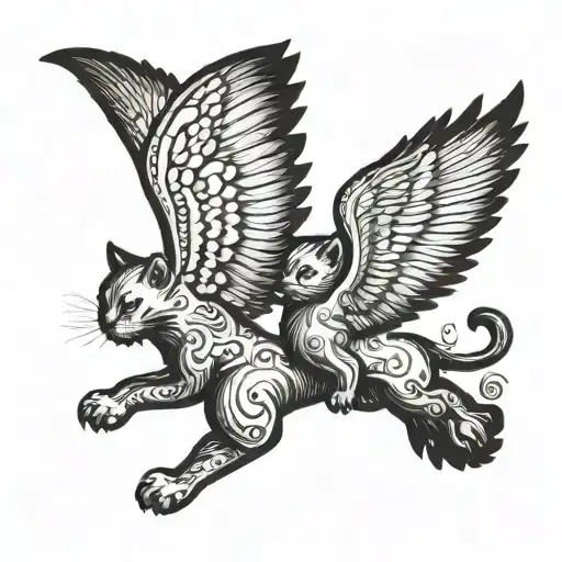 two cats flying with wings like tiny cherubs tattoo design idea