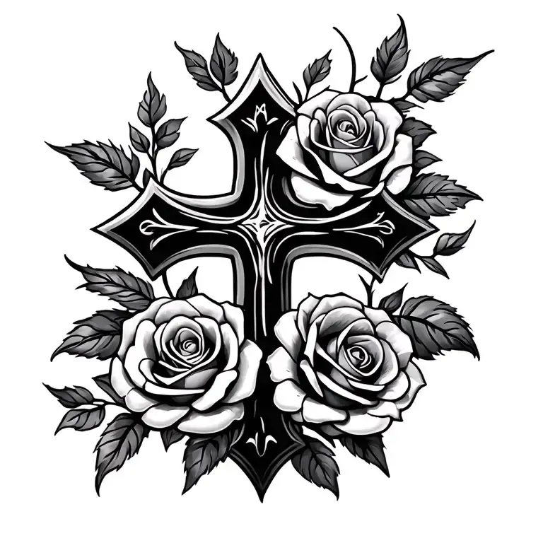 Cross Flowers or roses  tattoo design idea
