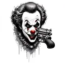 Clown face with gun tattoo design idea