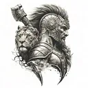 gladiator and lion tattoo design idea
