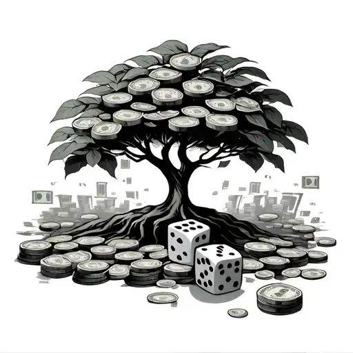 bet on black with dice and money tree tattoo design idea