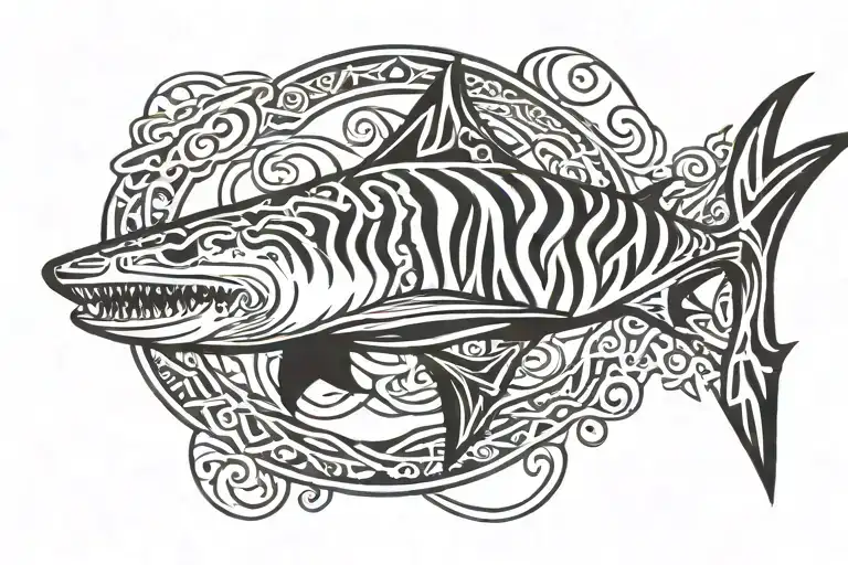 tiger shark swimming tattoo design idea
