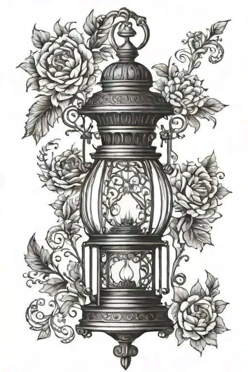 ornate vintage lantern tattoo design idea