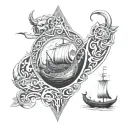 viking style border with various scenes mixed in such as longboats,shields,swords,animals and monsters fine art tribal  tattoo design idea