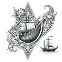 viking style border with various scenes mixed in such as longboats,shields,swords,animals and monsters fine art tribal  tattoo design idea
