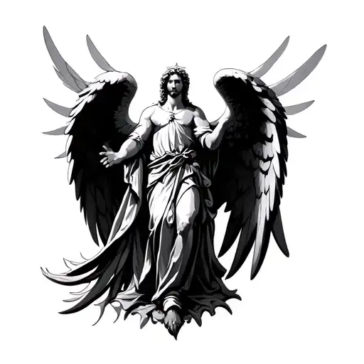 Saint Michael Archangel wings open tattoo design idea