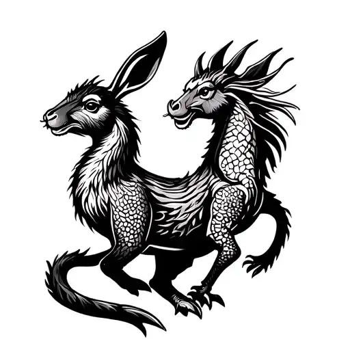 Rabbit, dragon, pig, rabbit, monkey, rabbit, horse, rooster, dragon, dragon, boar. They all need to be connected with a  tattoo design idea
