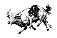 woman with long dark hair on a big bucking bull tattoo design idea