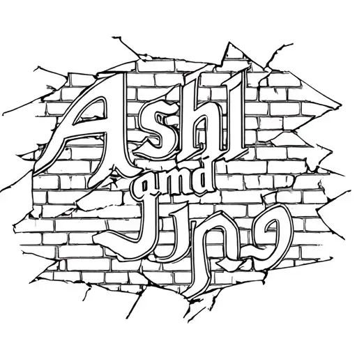 "Ashli and Jojo" brick wall being torn revealing words tattoo design idea