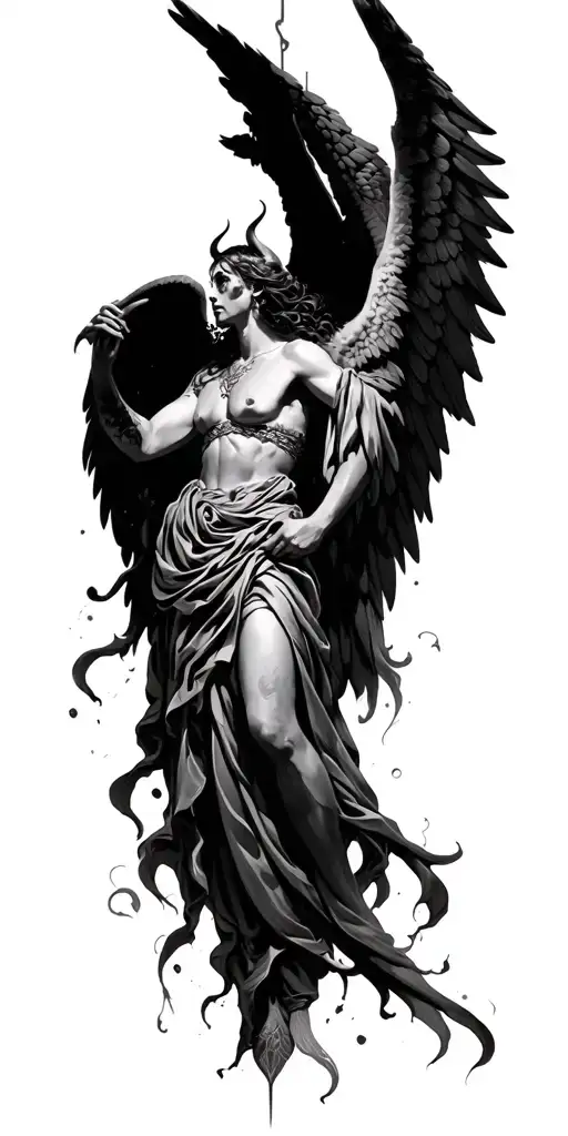 Greek and Nordic mythology, add the fallen angel and memento mori, add angel and devil wings from Duki and some Thunder tattoo design idea