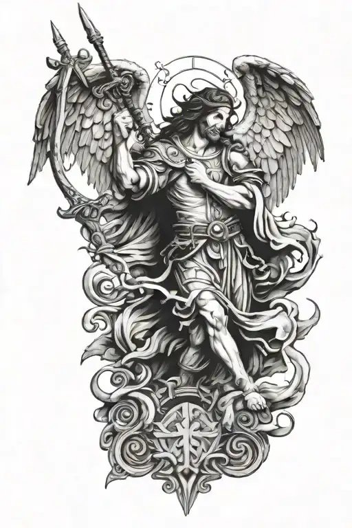 st micheal slaying the devil tattoo design idea